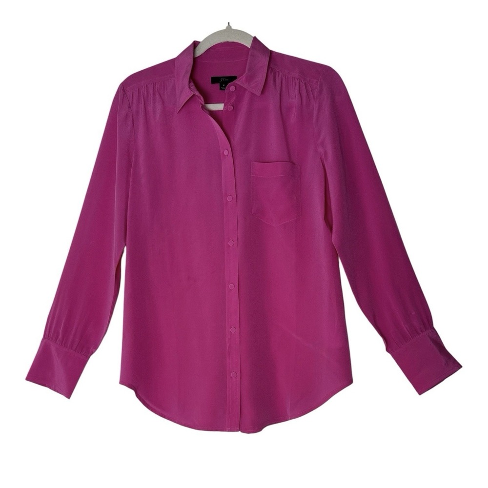 J. Crew 100% Silk Shirt Top Women Size 4 Pink Collared Button Up Long Sleeve
